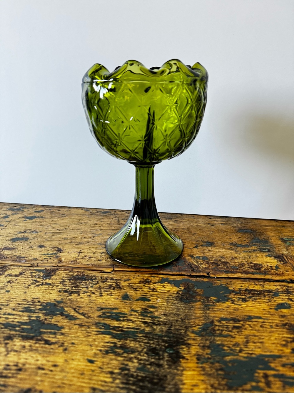 Indiana Glass Olive Green Pressed Glass Compote